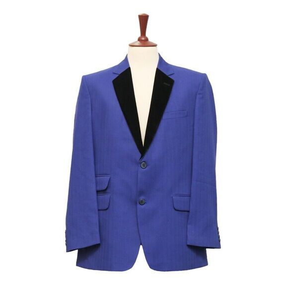 Mens Blazer Tuxedo Purple Black Dress Formal Party Jacket Wedding Sport Coat 44R